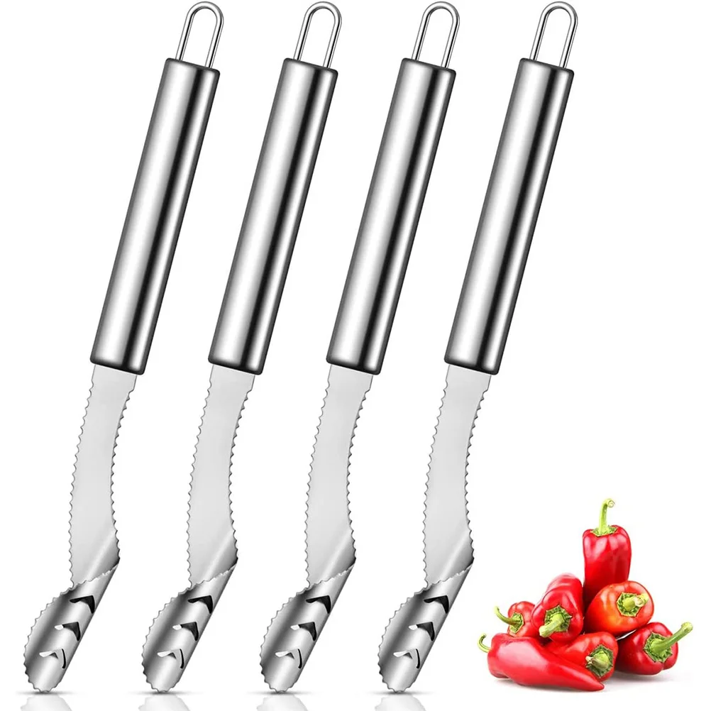 

4 Pcs Stainless Steel Pepper Corer Tomato Remover Tools Kitchen Vegetable Fruit Gadgets Easy Cleaning Heat Resistant Fruit