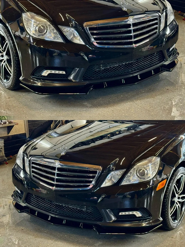 Do Mercedes Benz Klasy E W212 S212 AMG-Line 2011-2013, model przed liftingiem, błyszczący czarny przedni splitter zderzaka, spojler, zestaw do tuningu. — 2