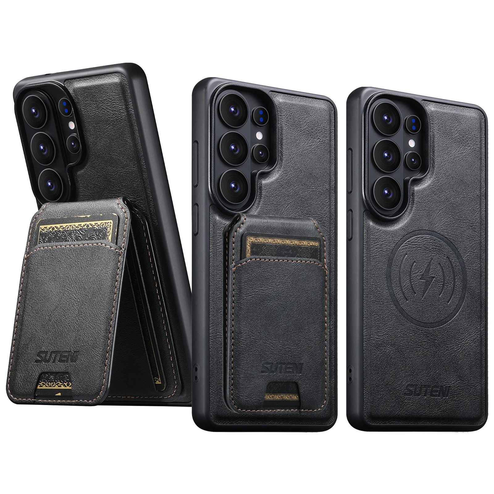 

Wireless Charging Magnet Faux Leather Phone Case Card Holder Stand Smooth Surface Wallet 2-in-1 For Samsung Galaxy S26 Ultra S25