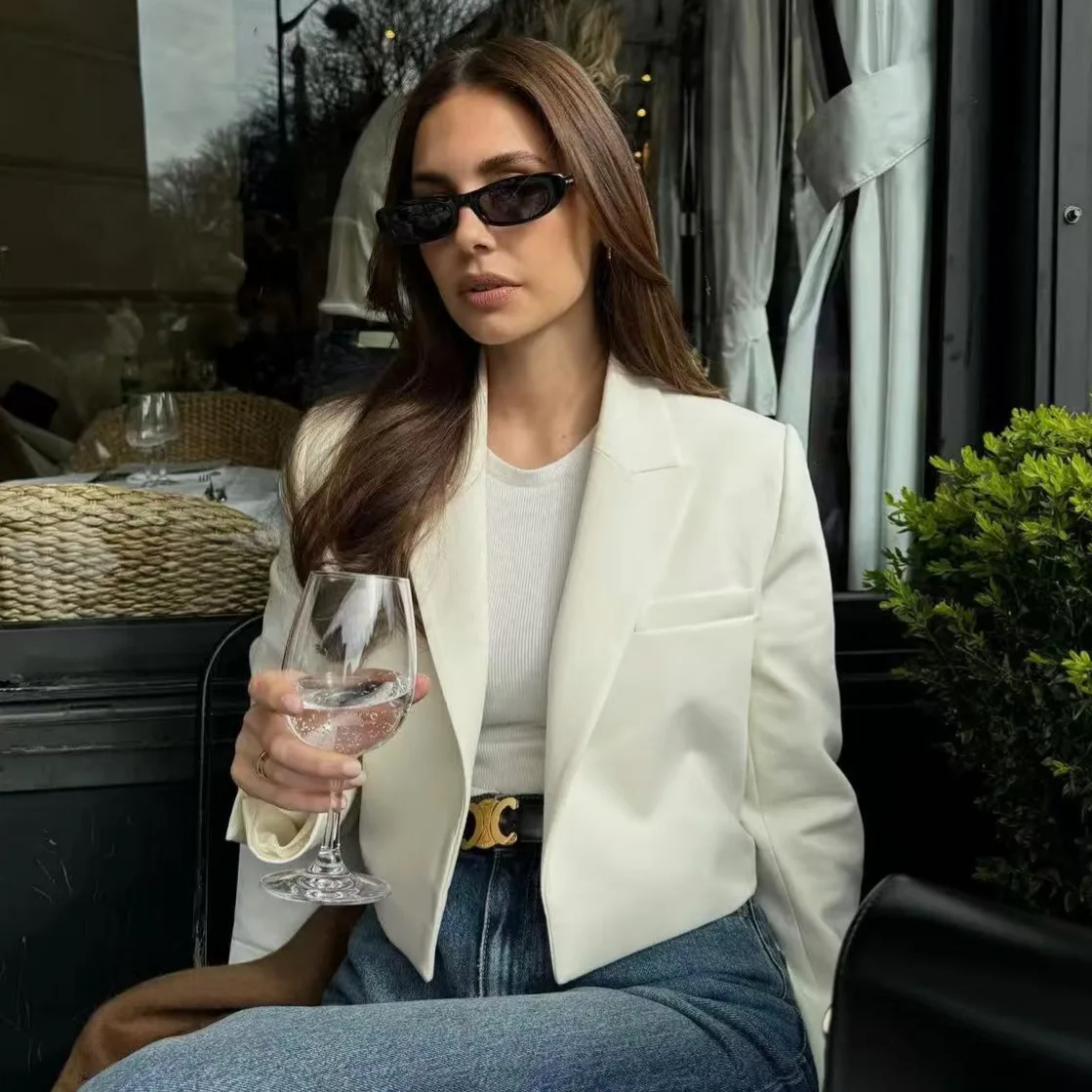 Fashionable Short Suit Jacket Women's Street Style Cross-Border Trend Polyester Loose Fit Long Sleeve round Neck Leopard Print