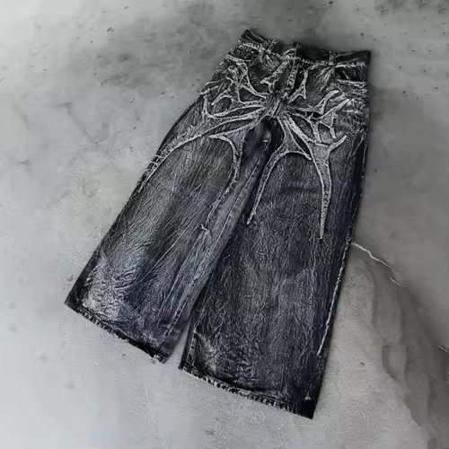 Gothic Retro Oversized Baggy Fit Unisex Mopping Pants Y2K Phantom Jeans High Street Spider Embroidered Patch Hip Hop Streetwear - Image 2
