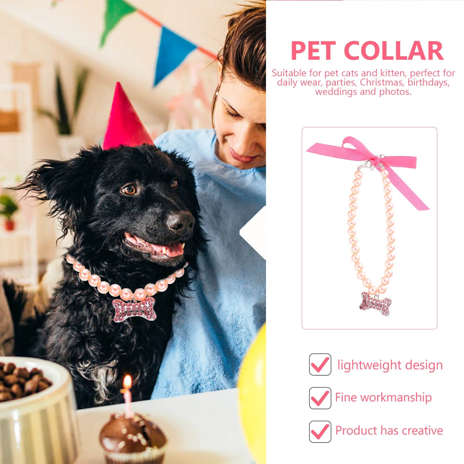 

Pearl Necklace Collar For Cat Dog Decorative Small Medium Dog Collar Breathable Comfortable Daily Party Wedding