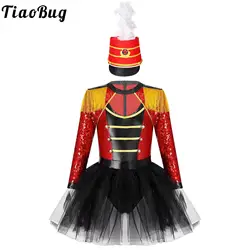 Circus Ringmaster Costume for Kids Girl Dress Up Drum Majorette Outfits Marching Band Uniform Mesh Tulle Tutu Dress with Hat Set