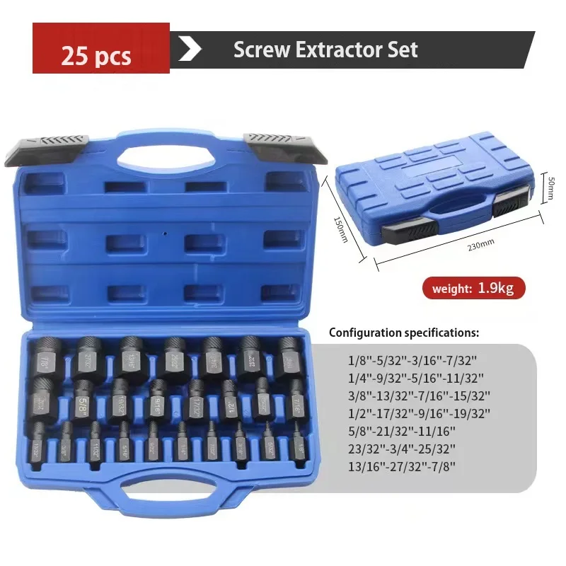 

25-Piece Screw Extractor Set Broken Bolt Remover Tool Fittings Stripped Screws Studs ittings Extraction Tool for Removing Screw