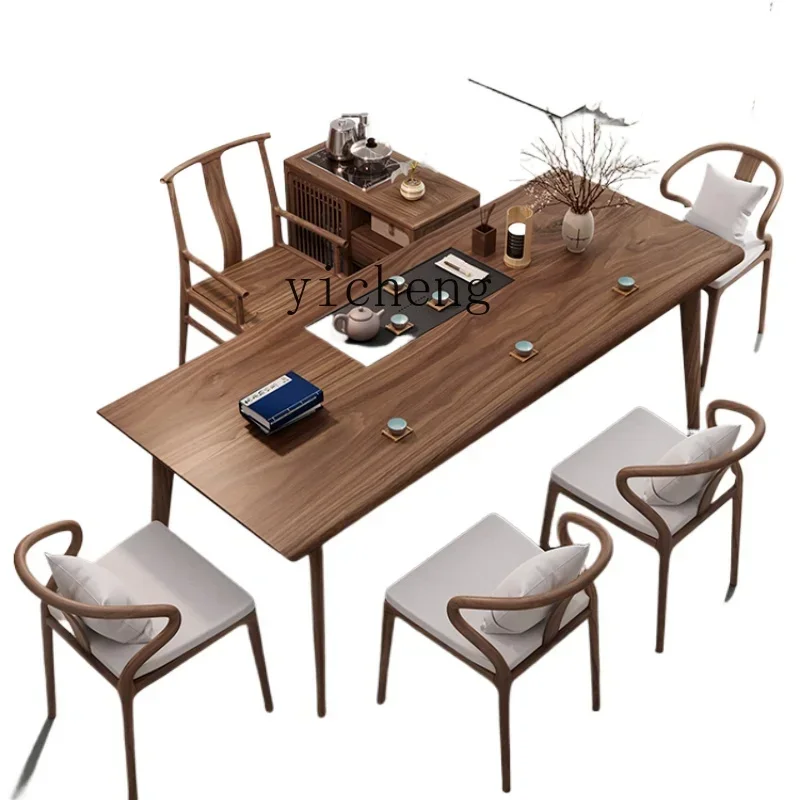 

North American black walnut tea table and chair combination, Zen solid wood tea table, tea table