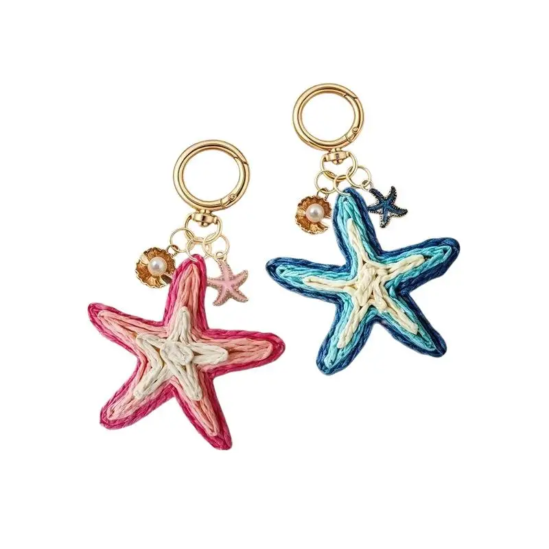 Böhmischer handgewebter Kirsch-Sternfisch-Anhänger, tragbarer Schlüsselanhänger, einzigartiges Strandtaschen-Ornament für Frauen, Freundschaftsgeschenk – Detail 7