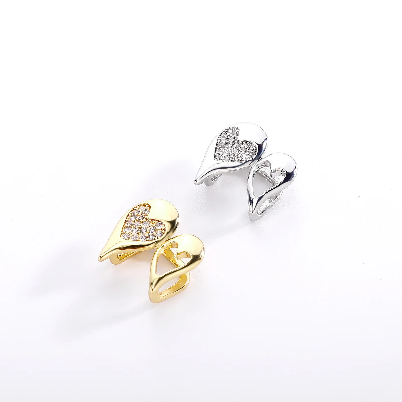 Heart Shape Fang Grillz Teeth Jewelry Double Tooth Caps Iced CZ Zircon Hip Hop Fashion Mouth Accessories Gold Silver Color