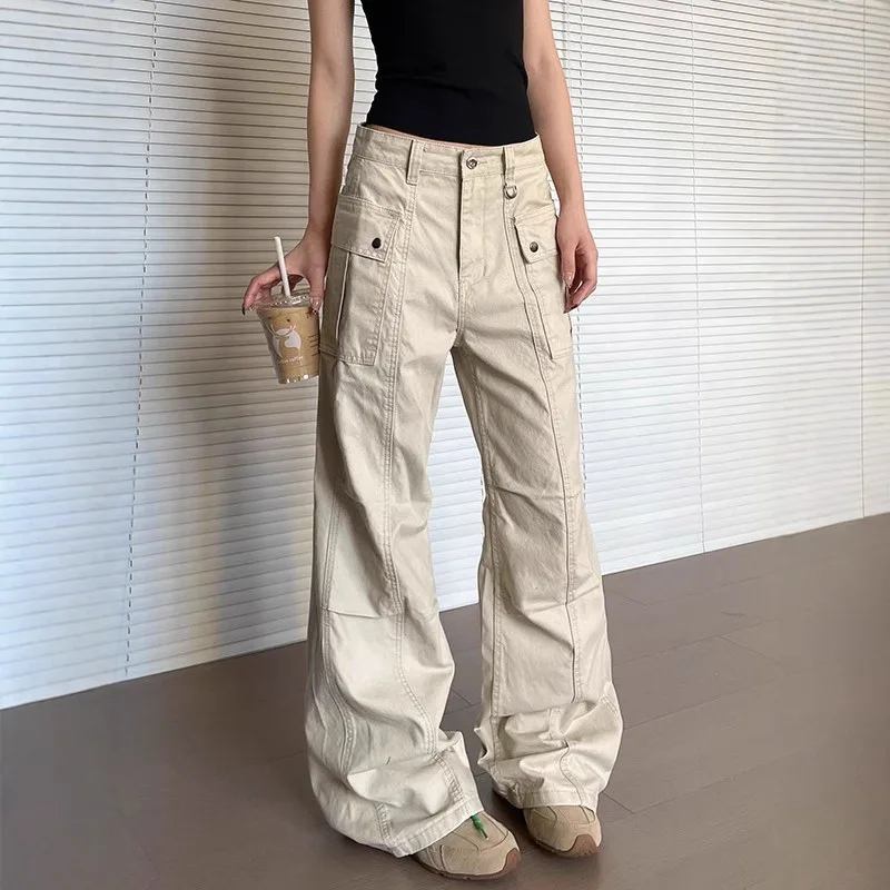 2025 Retro Multi-pocket Overalls Men's Women's Straight Tube Micro-pull Three-dimensional Thin Washed Casual Long Pants