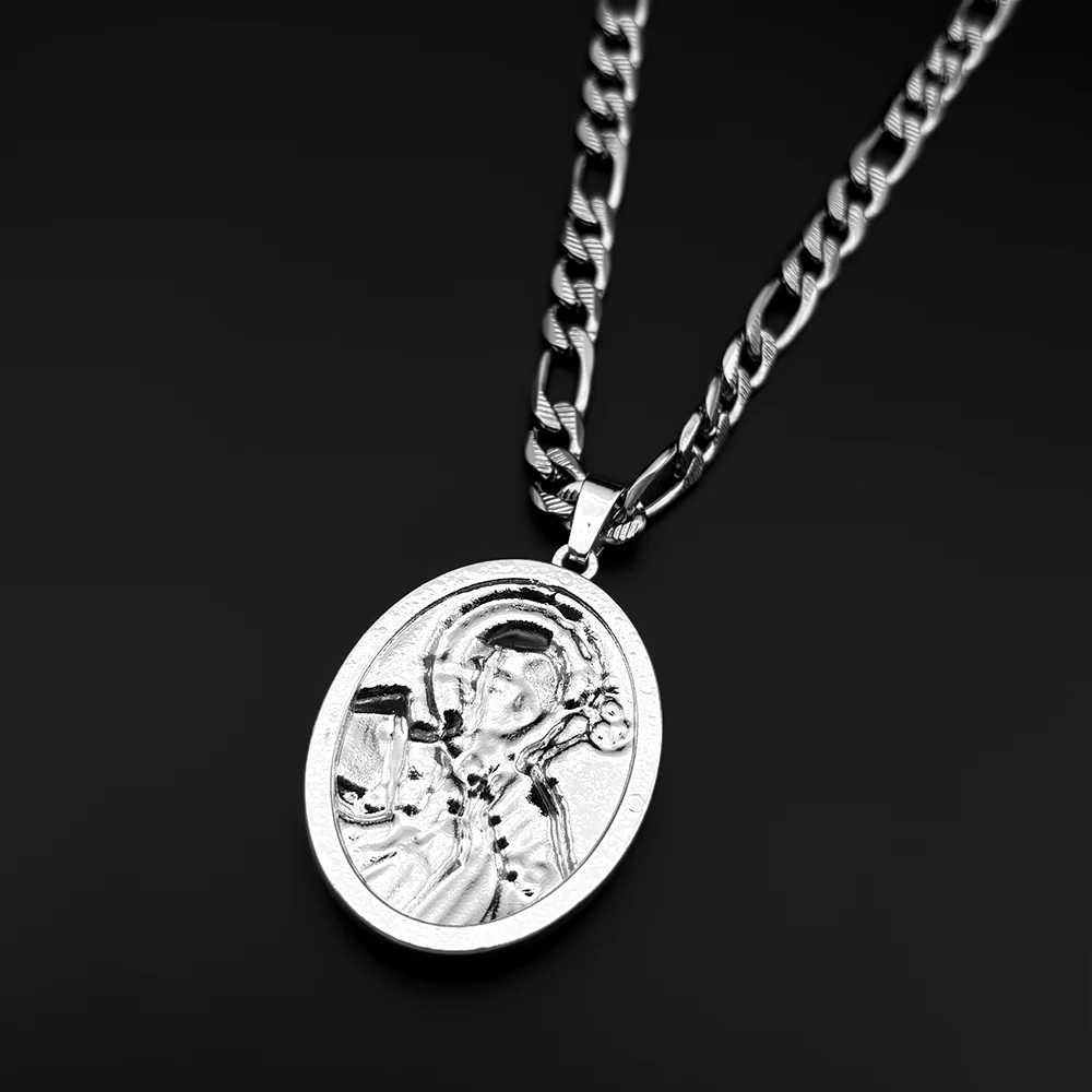 Catholic Saint Benedict Medal Pendant Necklace for Women Men Hip Hop Stainless Steel Amulet Necklaces Party Jewelry San Benito