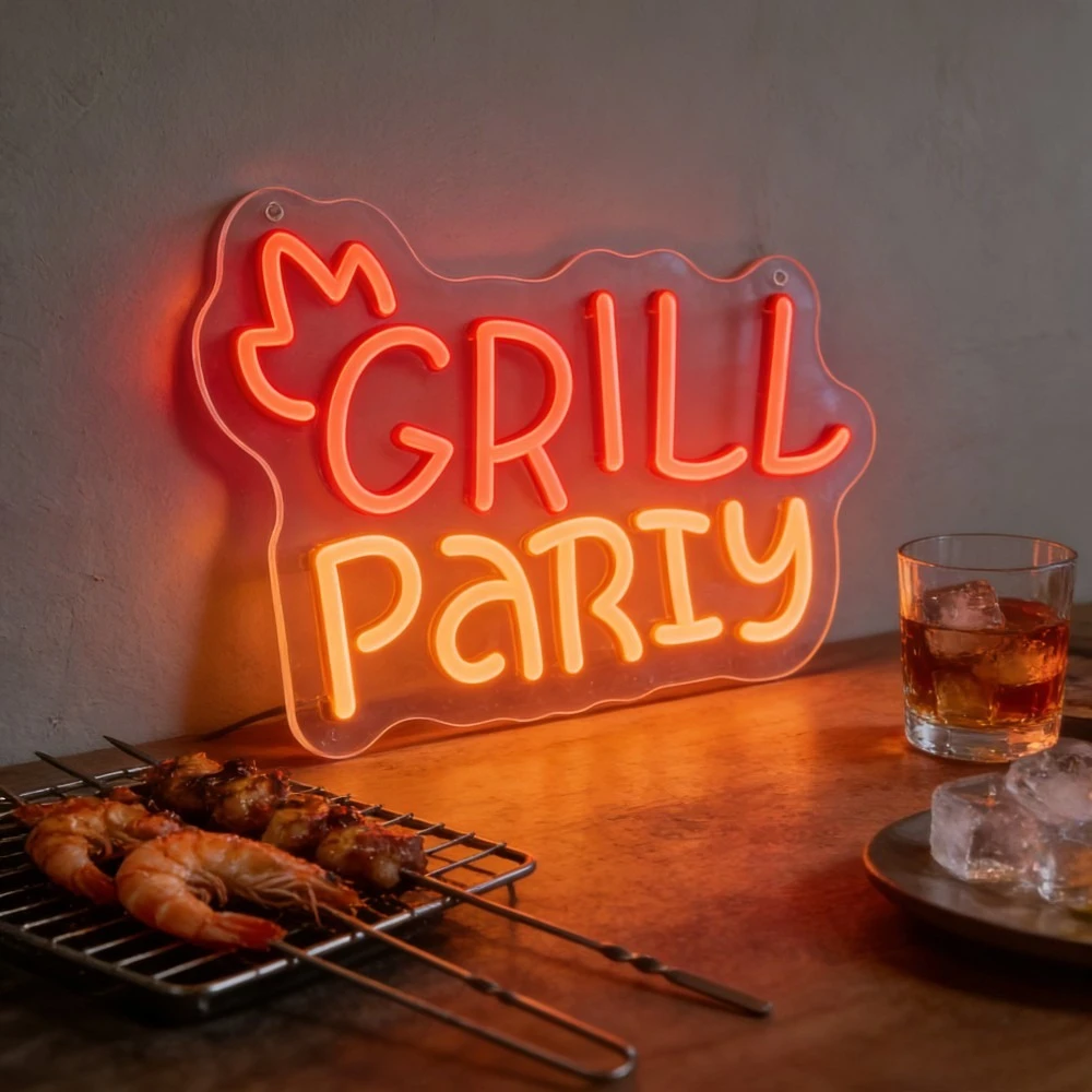グリルパーティー炎ネオンサイン調光可能ledネオンライト屋外ナイトビールガーデンパーティーイベント夏のビーチフードストール壁飾り