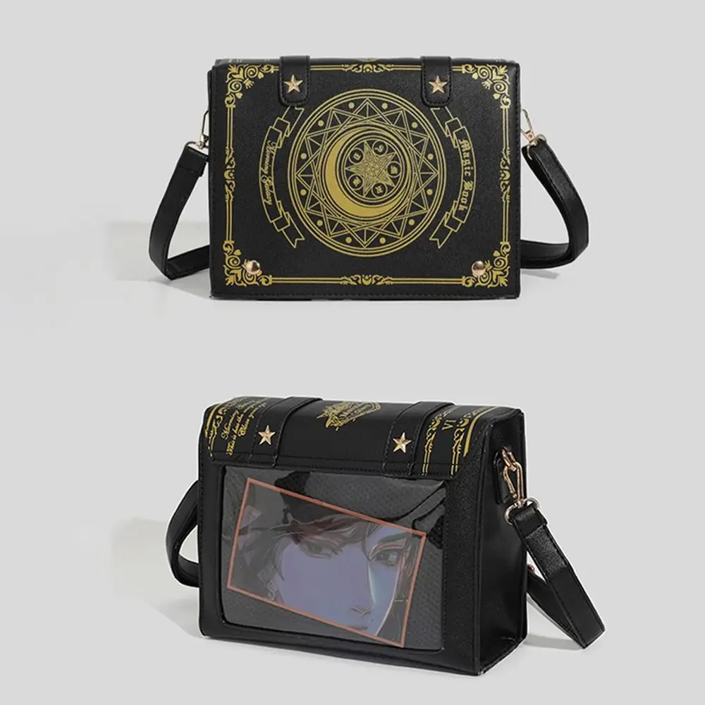 Kawaii Star Moon Badge Display Umhängetasche Magic Book Design PU Damen Messenger Bag Transparentes Fenster JK Umhängetasche Lolita