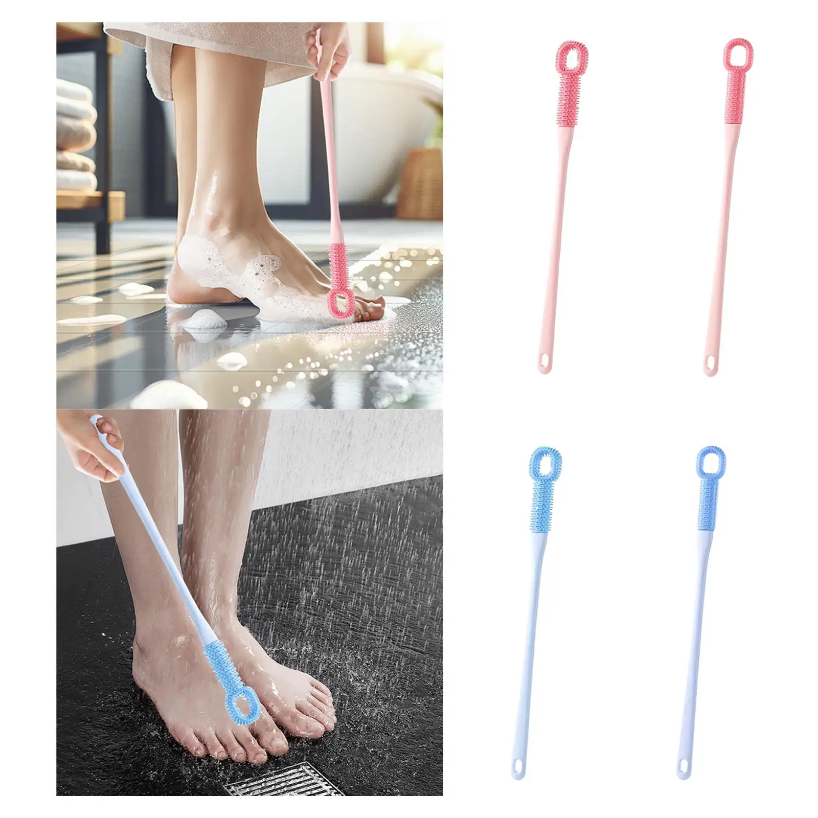 Toe Gap Cleaning Brush Soft Silicone Long Handle Foot Scrubber Feet Cleaner Lotion Applicator for Shower Bath Men and Women