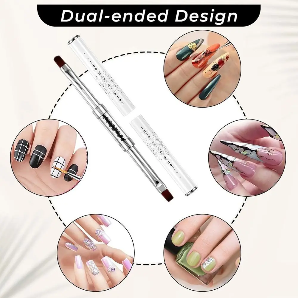 Long Pole Dual-Ended Nail Art Brush Crystal Handle Steel Push Nail Art Construction Pen UV Polish Gel Multi-Functional