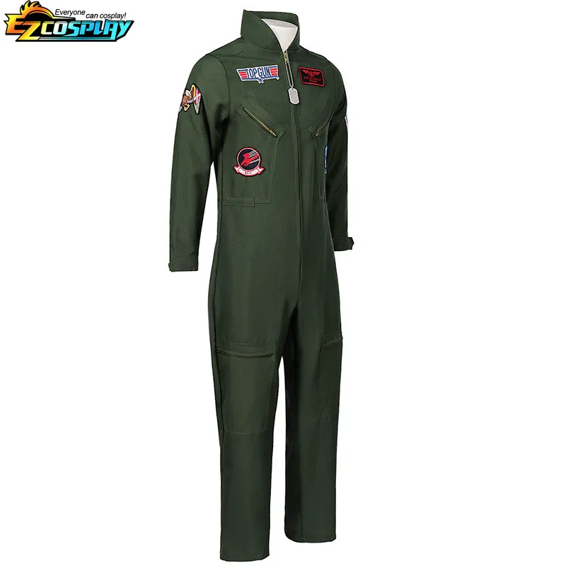 Adult Kids Fighter Pilot Costume Air Force Flight Suit Roleplay with Aviator Accessories Men Army Green Military Pilot Jumpsuit