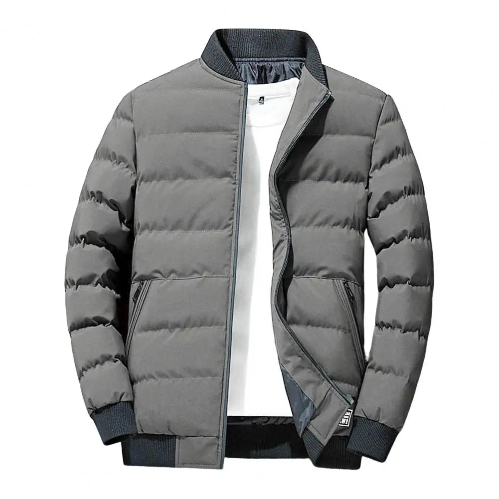 Popular Men Coat  Long Sleeve Winter Baseball Jacket  Windproof Ribbing Bottom Jacket