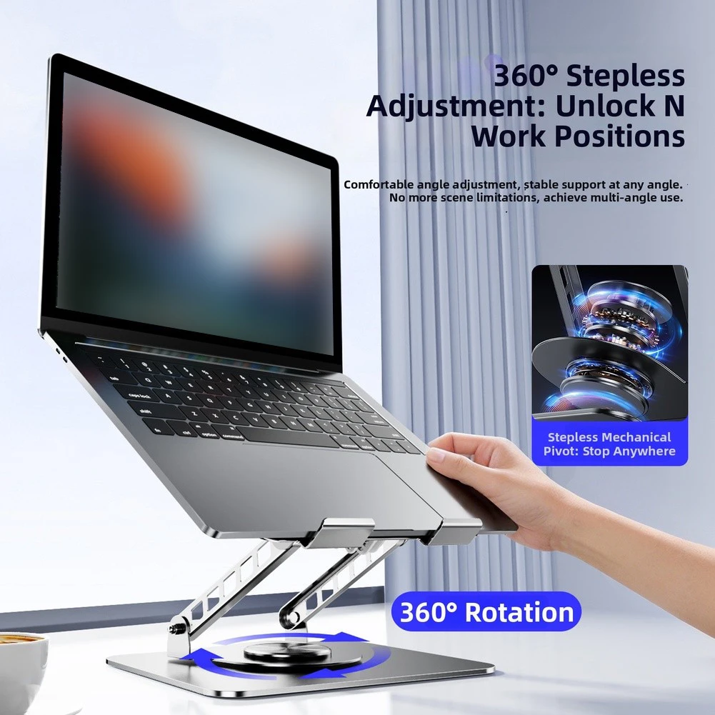 Ergonomic Dual-Fan Laptop Stand 360° Rotating & Adjustables Height Foldable Cooling Bracket For Computer And Tablet Accessories