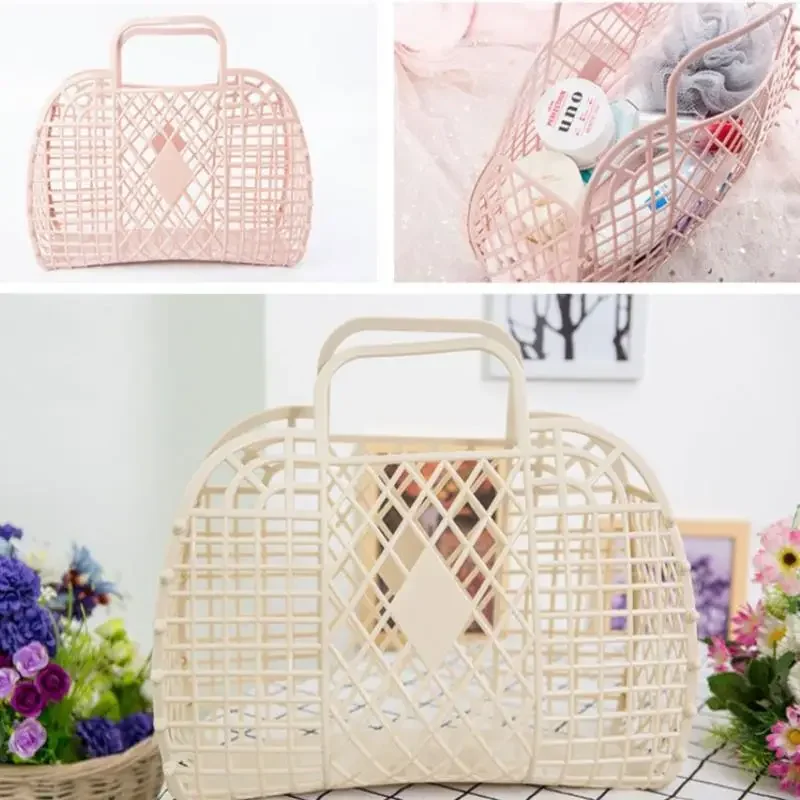 Hot  Women Summer Jelly Bag Portable Vegetable Basket Hollow Jelly Bag Girl Large Capacity Holiday Handbag Jelly Beach Tote Bags