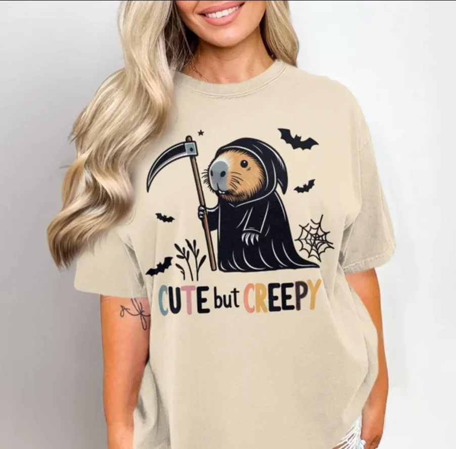 Cute But Creepy Capybara Halloween T-Shirt, Spooky Animal Shirt, Funny Halloween