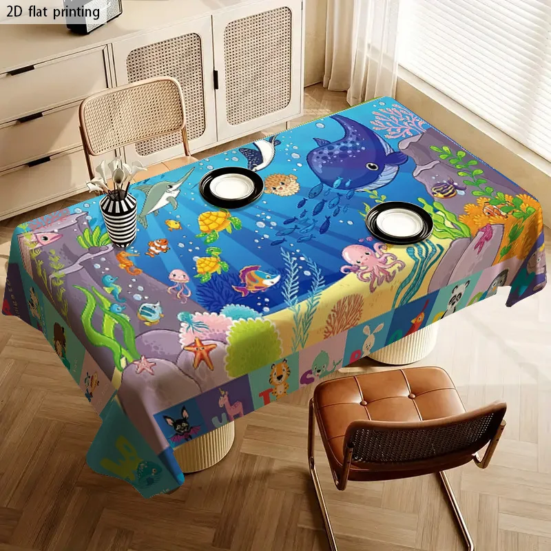 Vibrant Under the Sea Ocean Life Tablecloth Waterproof Beach Party Dining Table Cover for Home Decor