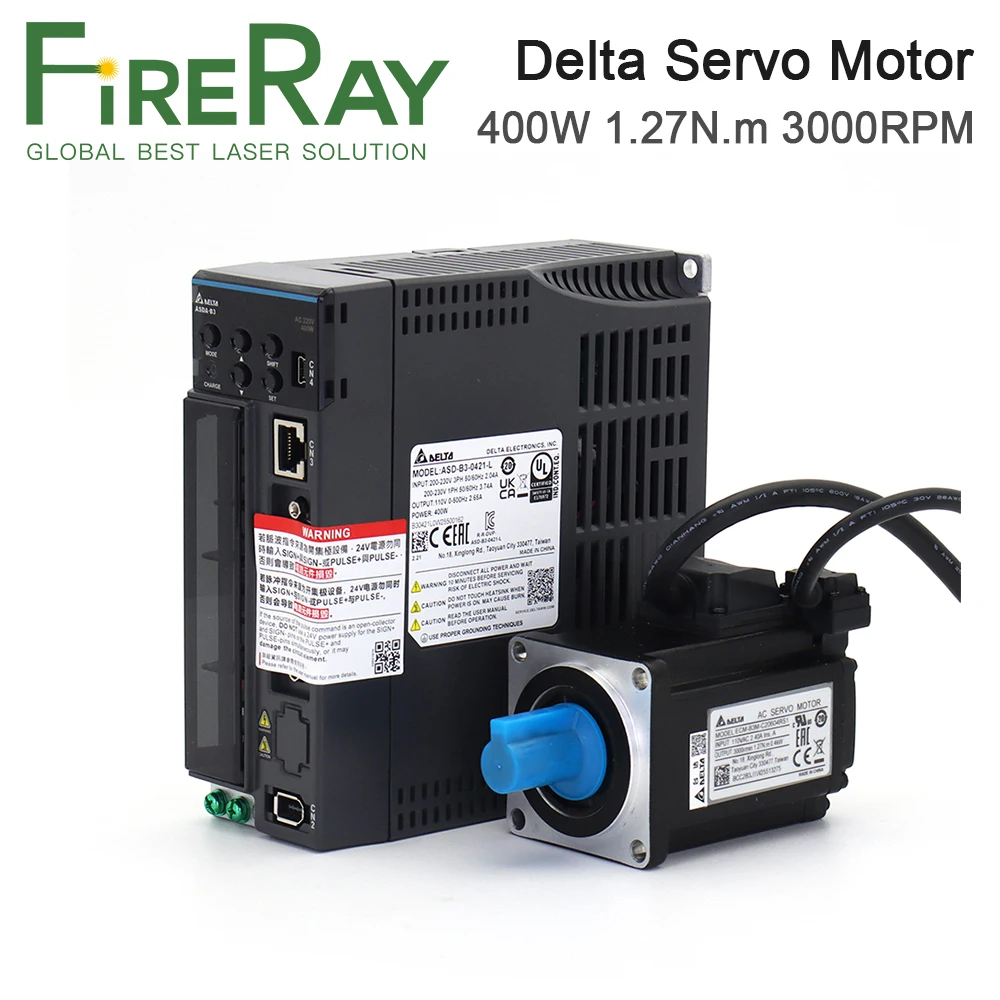 WaveTopSign Delta B3 400W AC Servo Motor Kits 3000RPM 1.27N.m ASD-B3-0421-L + ECM-B3M-CA0604RS1/SS1 Replaces B2 Series 400W