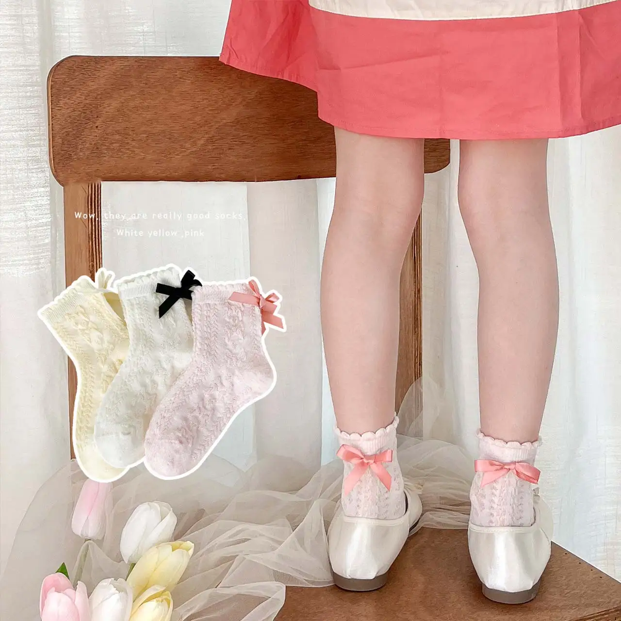 

3 Pairs Sweet Bow Princess Baby Socks Spring Summer Cotton Breathable Middle Tube Socks for Girl Korean Ruffle Kids Socks