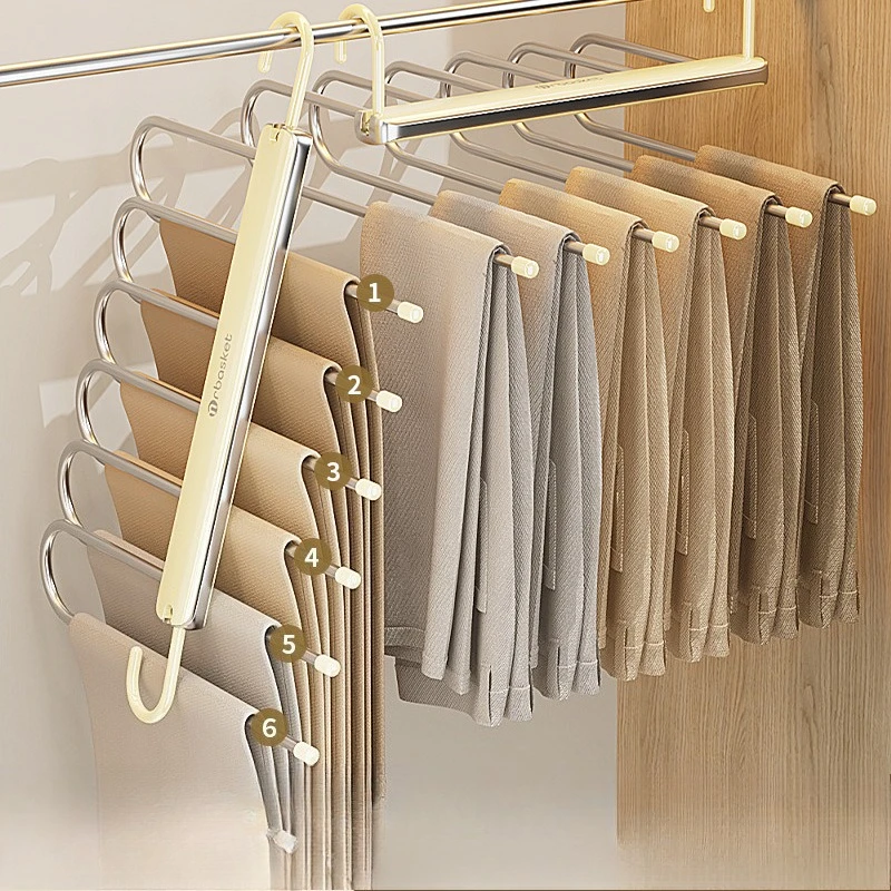 

Multi Layer Folding and Stretchable Pants Rack for Household Use Multifunctional for Pants Scarves Hanging Racks Storage Tools
