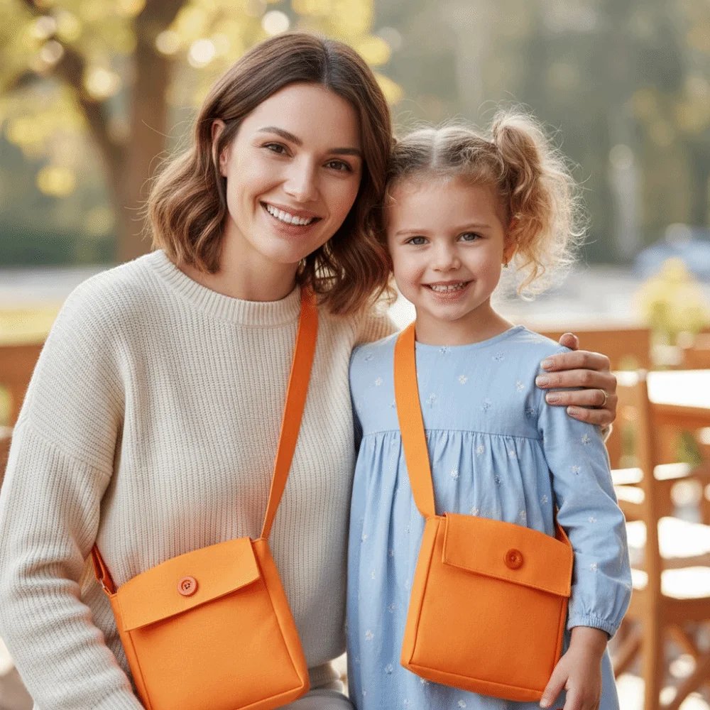 Bolsos cruzados pequeños de tela, color naranja, correa ajustable, bolsos de hombro, bolsos de mensajero de forma cuadrada para mujeres, niñas y niños
