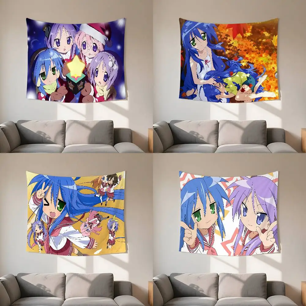 Anime L-Lucky Stars anpassbare Wandteppiche, Wandteppiche in verschiedenen Stilen, Wandbehänge mit Anime-Motiv, Promi-Fotodruck,