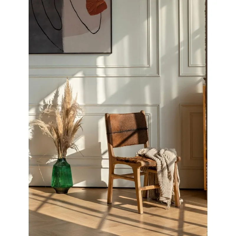 

Scandinavian Designer Dining Chair Teak Solid Wood with Sheepskin Cushion for Vacation Rental Home Dining and Lounge