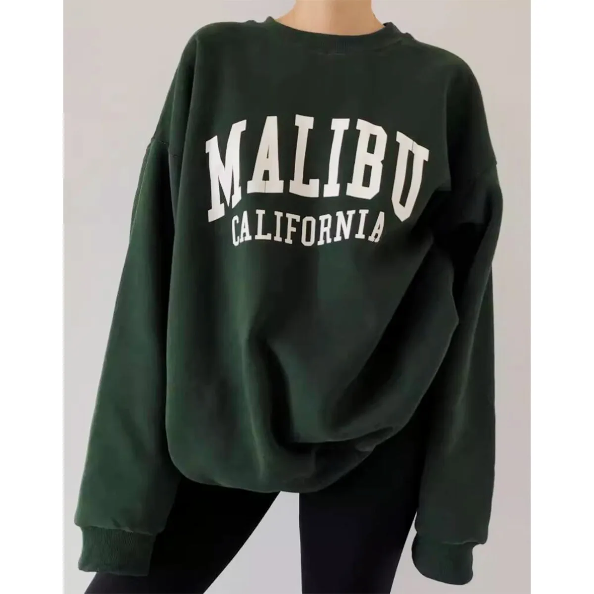 Malibu California Letters Printing Autumn Y2K Sweatshirts Women Loose Cotton Thick Warm Autumn Winter Pullover Retro Jumpers