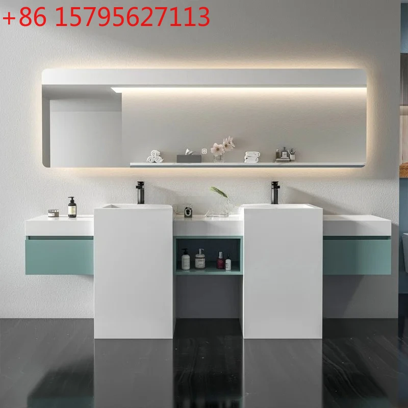

Minimalist Villa Double Basin Stone Plate Integrated Bathroom Cabinet Combination Nordic Bathroom Table