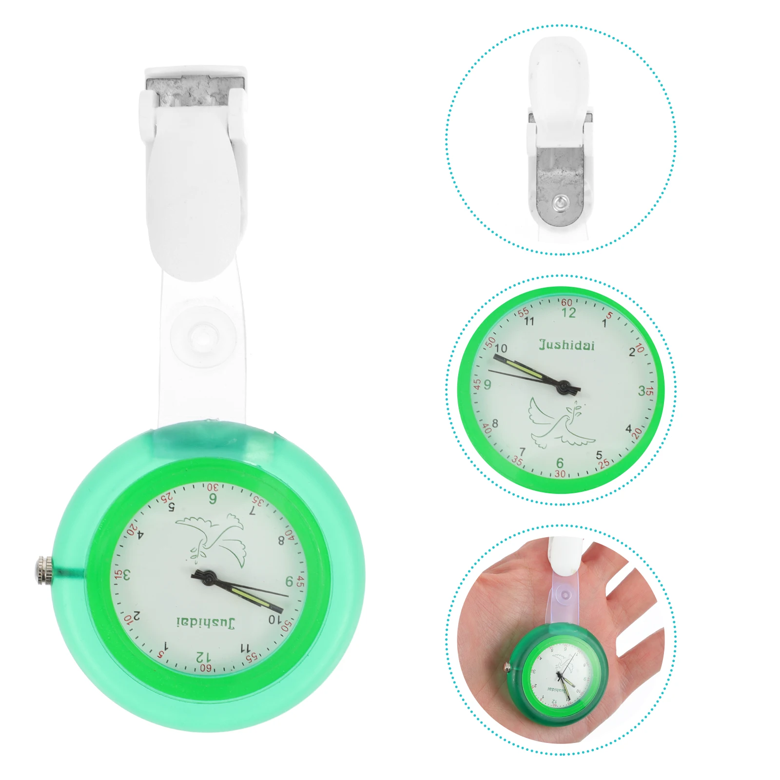 

Pocket Watch Quartz Nurse Table Chest Student Wedding Clip Type Hanging Green Clip-On Miss