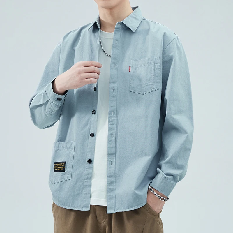 

Loose Fit Casual irt Jaet for Men Spring Autumn Workwear Sle Long Sve Button down Faionable Open Cardigan Coat