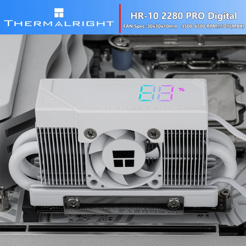 Thermalright HR-10 2280 PRO DIGITAL M.2 SSD Cooler With Screwdriver 5mmx4Units Heatpipe 30x30x10mm 4Pin Fan Temperature Control