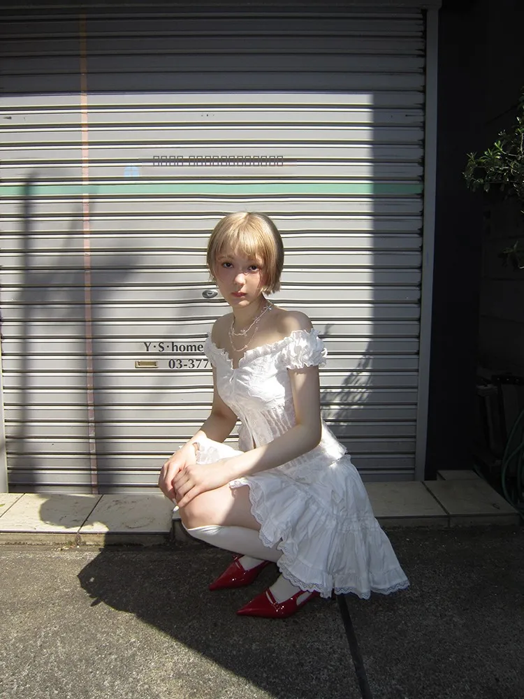 

MOF Gift op Lu Yuxiao Комплект юбки-зонтики с кружевной отделкой, белый комплект из топа и юбки на одно плечо с рюшами и отделкой