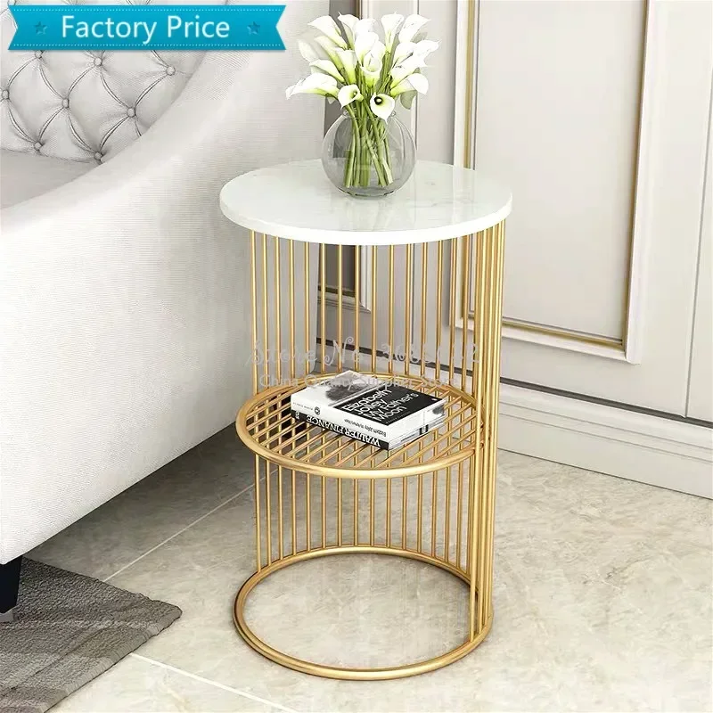 Nordic Golden Iron Coffee Table with Marble Top, Minimalist Bedside Table, Small Sofa Shelf, Modern Living Room Accent Piece