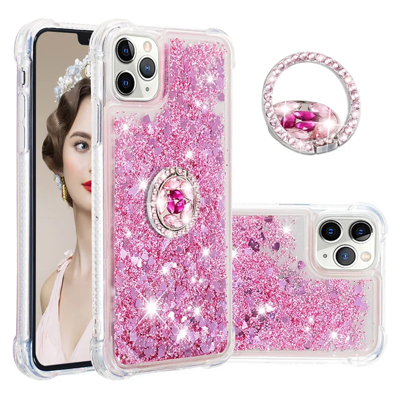 

Luxury Ring Stand Case for iPhone X XS Max XR Bling Glitter Liquid Quicksand Sequins for iPhone 14 11 12 13 Mini 8 7 Plus Covers