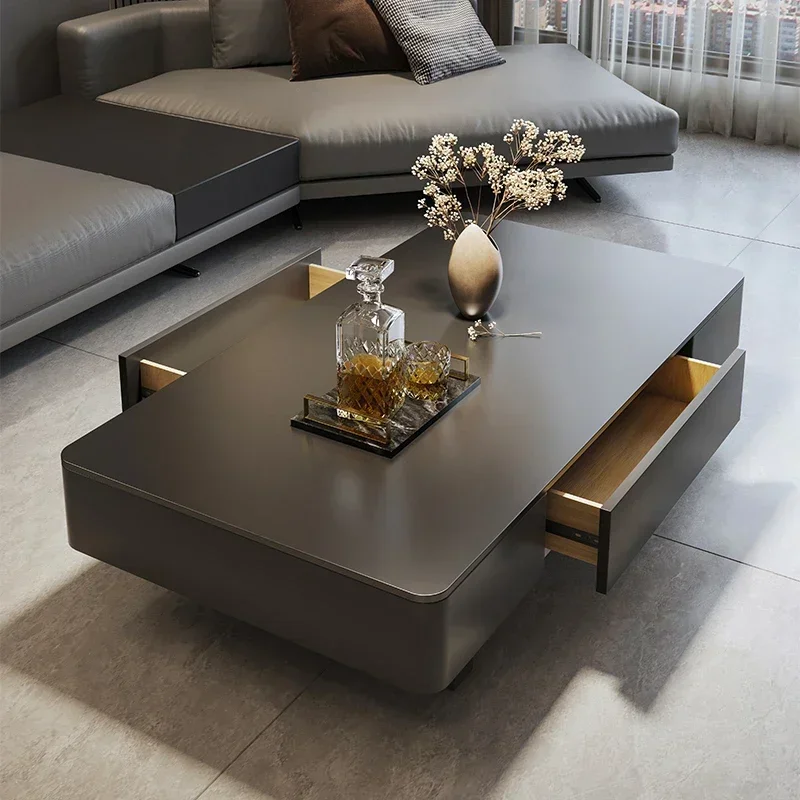 Mesas de centro modernas de lujo con almacenamiento, estilo nórdico minimalista, de mármol, rectangulares, negras, mesas de centro para sala, muebles.