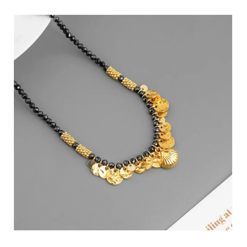 

Home Vacation Collection Gold Necklace Winter Dong Jie Same Exotic Simple Obsidian Beaded Clavicle Chain