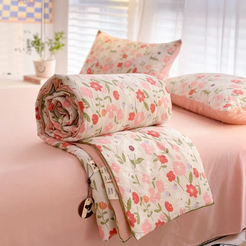 Pure Cotton Summer By Soybean Fiber Cartoon Washed Cotton Single and Double Air-conditioned Quilt Ins Student Quilt Core