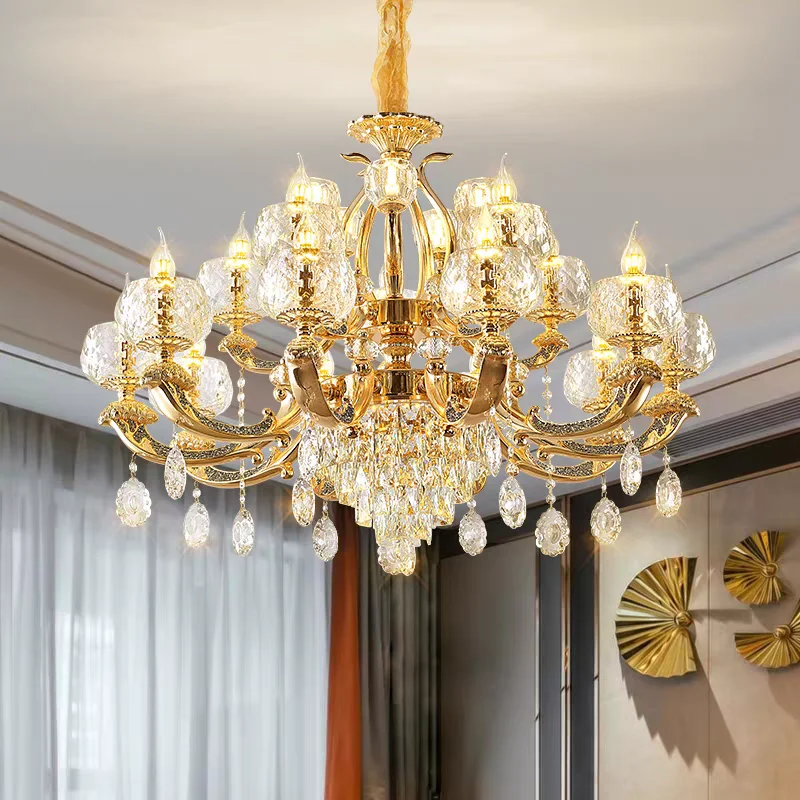 

European-style Light Luxury Villa Living Room Golden Quality Chandelier Dining Room Bedroom Lamp New Luxury Crystal Lamp Hot