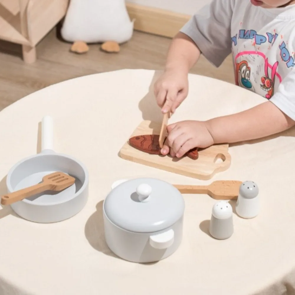 Simulazione in legno Giocattoli da cucina Casa Cucina Pentole Pentola Padella Giocattoli educativi Educazione precoce Giochi di imitazione Utensili da cucina