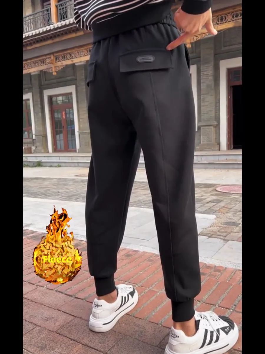 

Thiened Fce Men's Casual Pants Autumn Winter Versatile Slim Fit Spor Sweatpants Haome Cuffed Color Harlan Pants