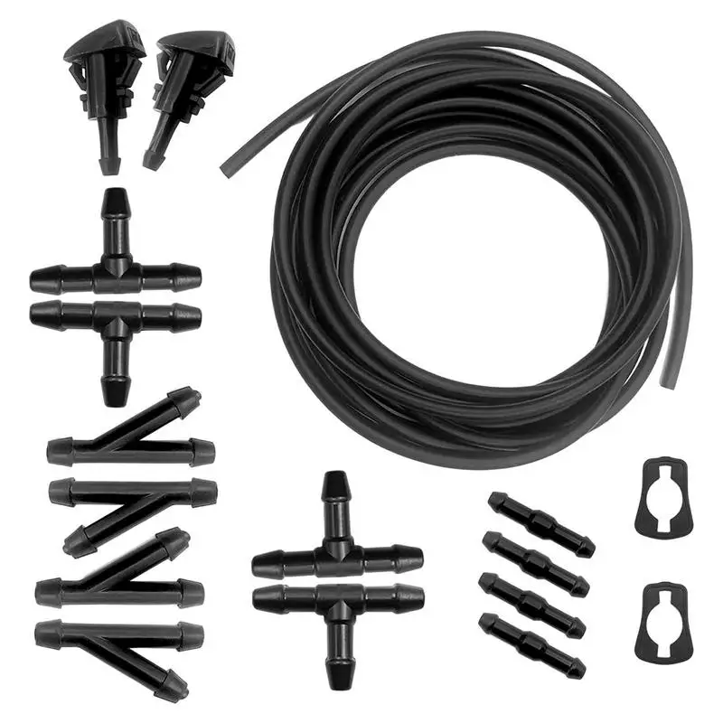 

Windshield Washer Nozzle Hose Pipe Front Window Washer Tubing Accessory With 12pcs Hose Connectors 2pcs Nozles 2pcs Gaskets