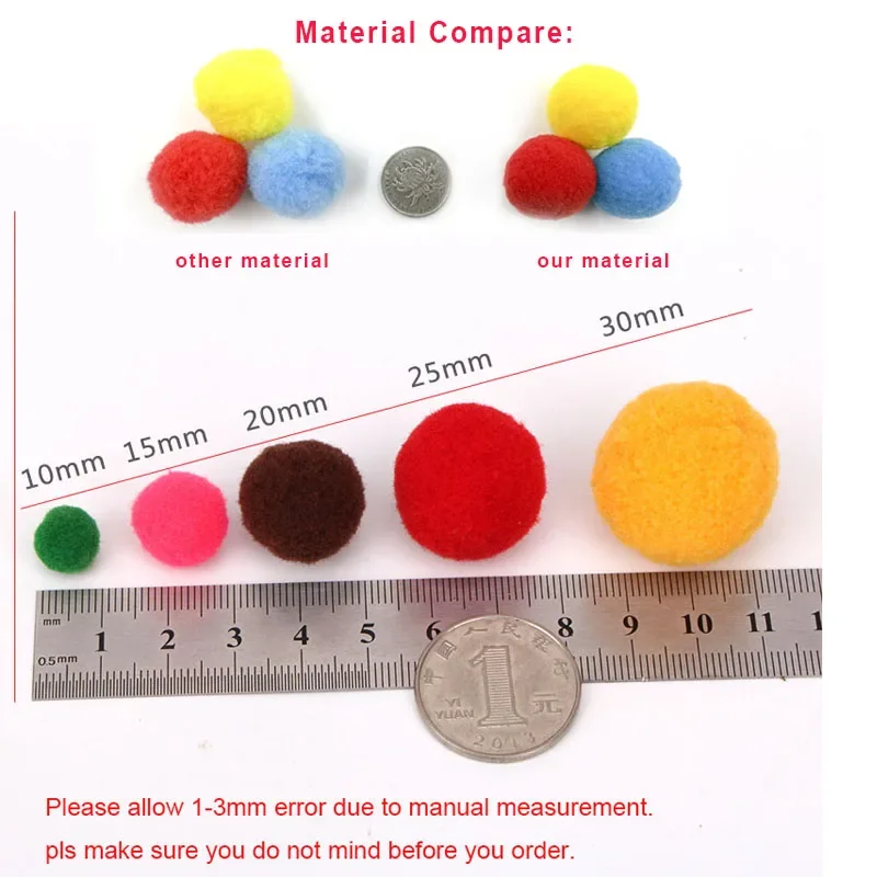 20g/lot Pompoms 10mm 15mm 20mm 25mm Soft Pompones Fluffy Plush Crafts DIY Pom Poms  Furball Home Decor Sewing Supplies