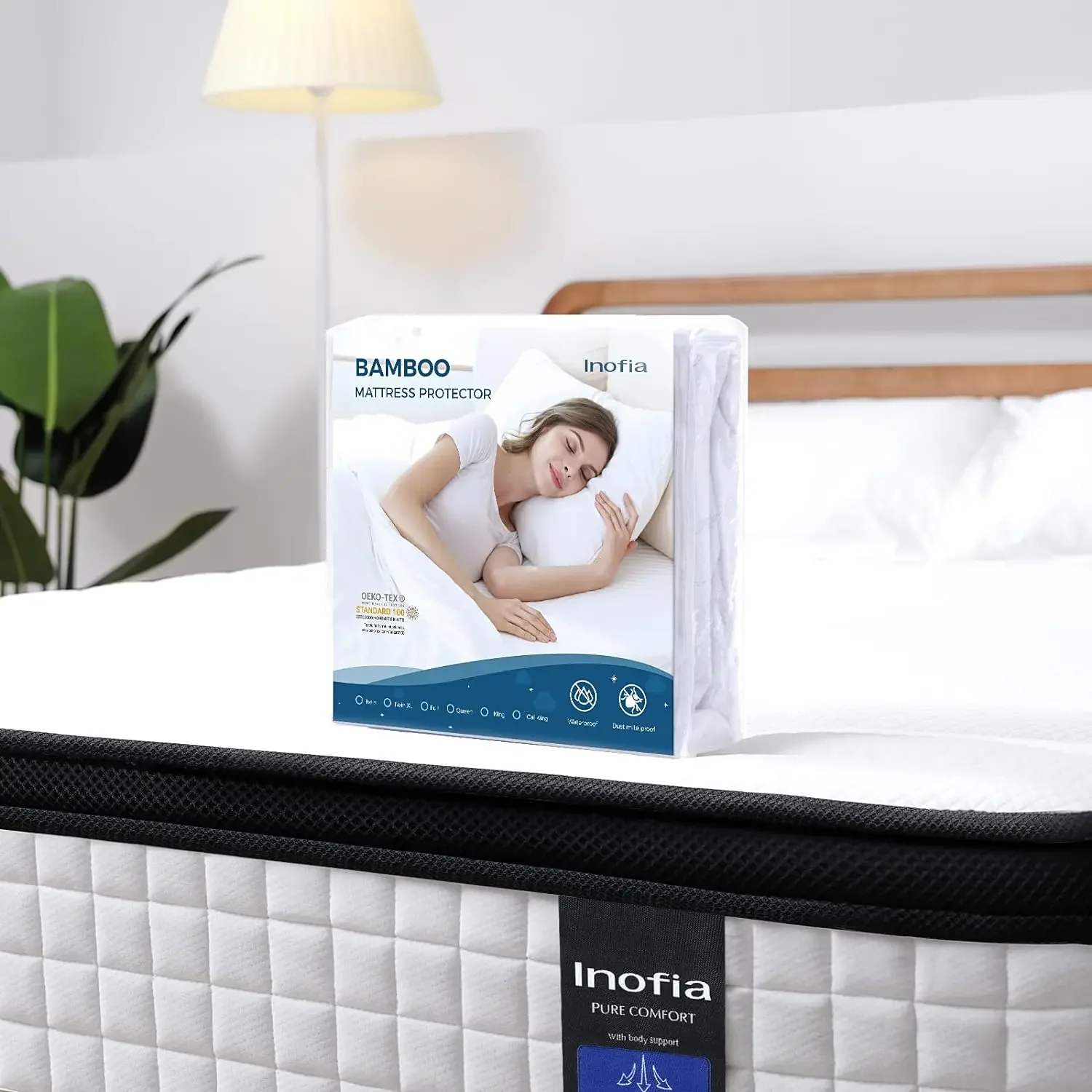 Inofia King Mattress 12 inch Hybrid King Size Mattress Cool Bed with Waterproof Rayon Mattress Protector Included,Medium Firm Fe