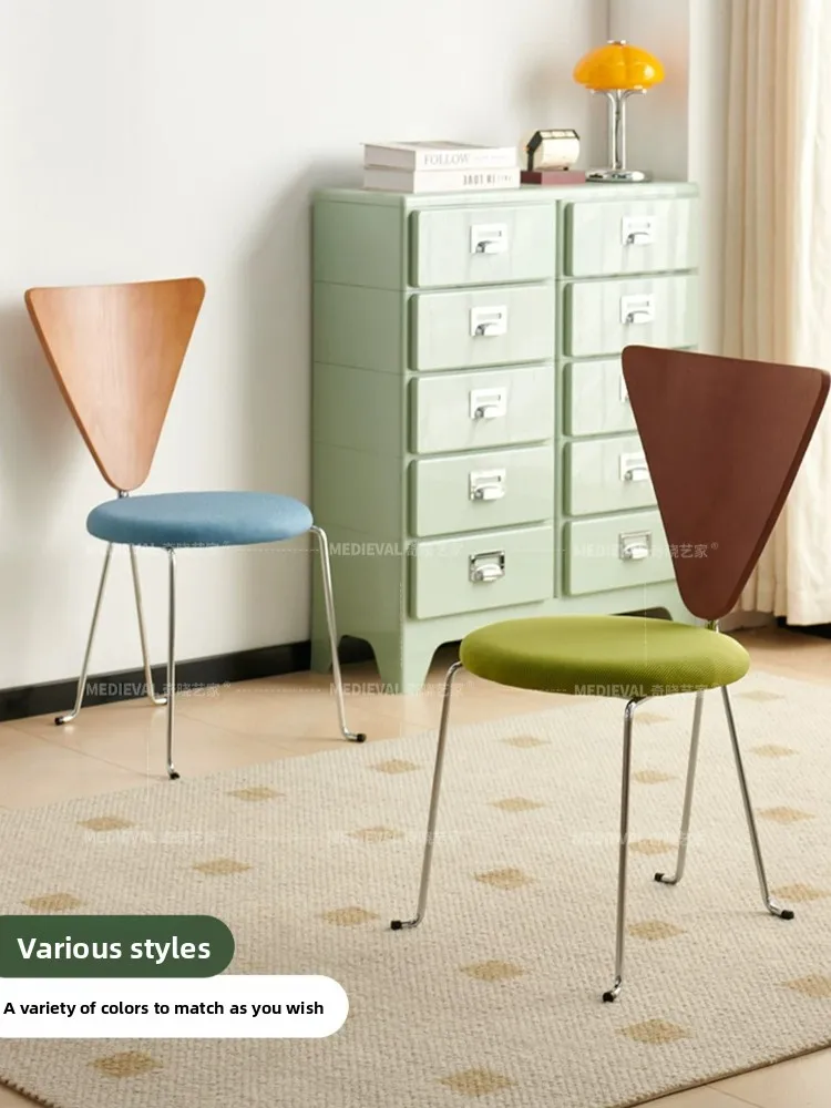 Medieval Style Simple Modern Solid Wood Dining Chair Nordic Fabric Soft Bag Chair Home Study Restaurant Dining Chair Fan Back Ch