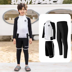 Little Boys/Girls Long Sleeve Rash Guard Swim Shirt+Trunks+Leggings Sun UV Protect Sunsuit for 1-10 Years Kids Toddler Swimsuit