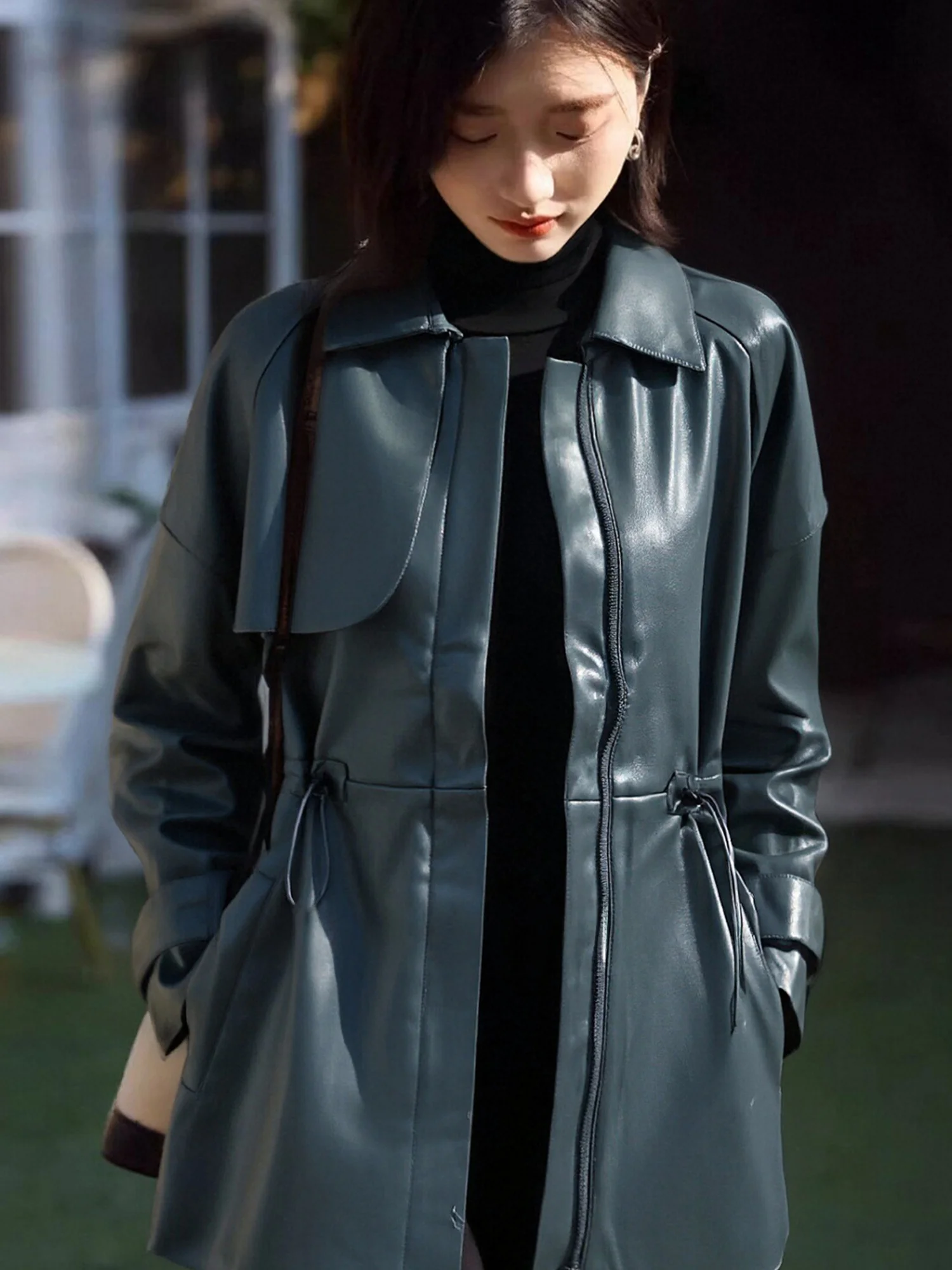 Giacca in Pelle da Donna Stile Coreano Chivirin, Cappotto Casual Slim Fit di Media Lunghezza, Garanzia di Calore per Autunno e Inverno