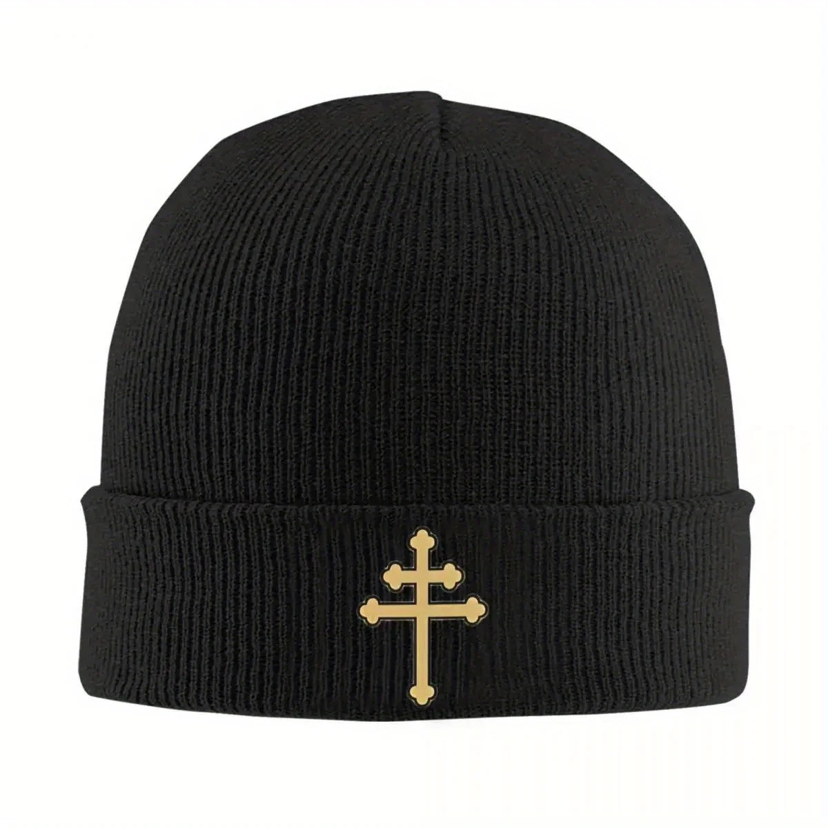 Cruz de Lorena Cruz de Anjou Gorro Tejido Dorado para Hombre y Mujer, Gorro de Otoño Invierno, Masonería, Hip Hop, Gorra